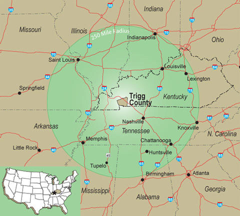 Map of Trigg Industrial Area and Nashville - Radius